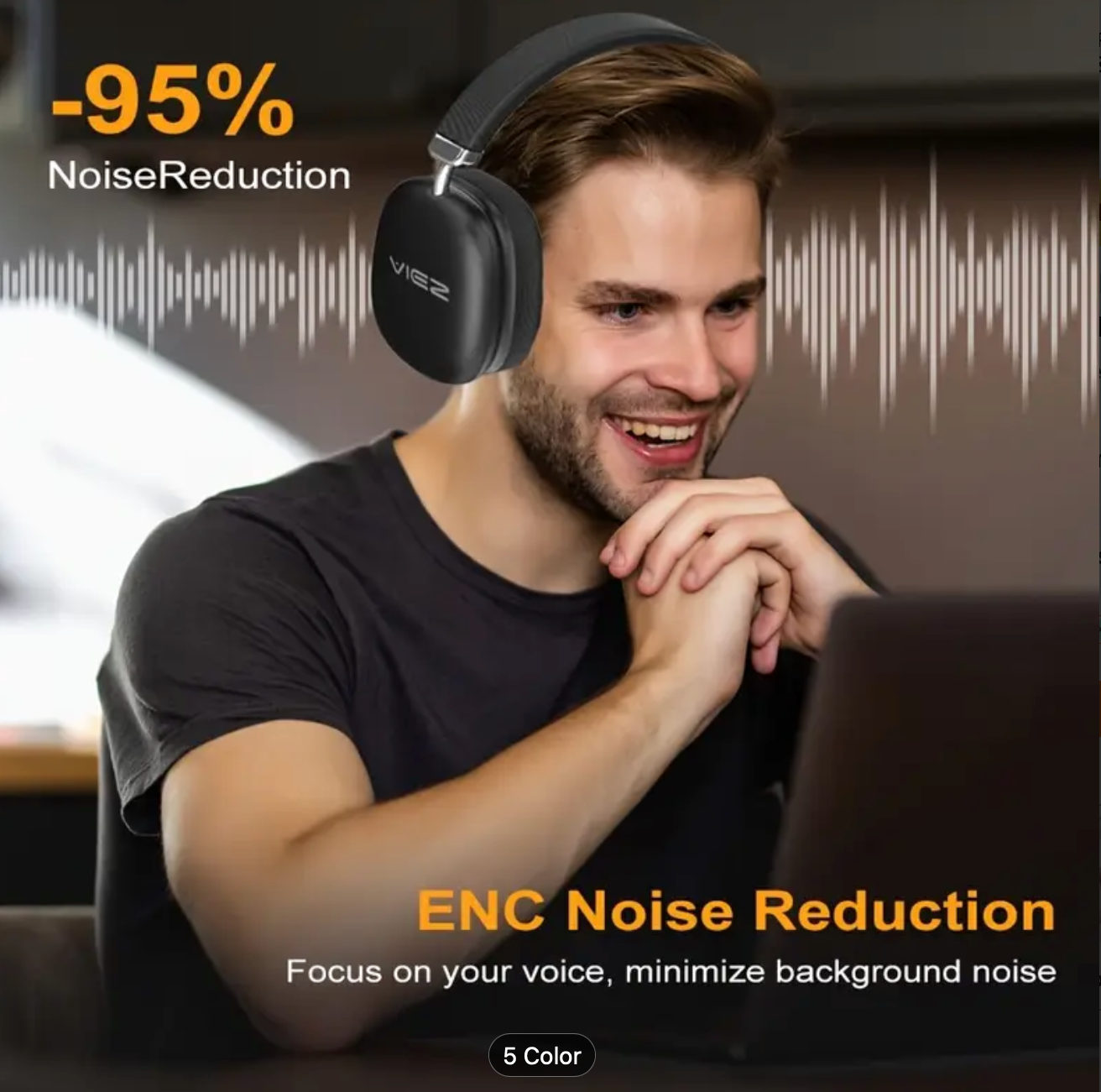 40-Hour Wireless Gaming Headset with Rich Bass, Crystal