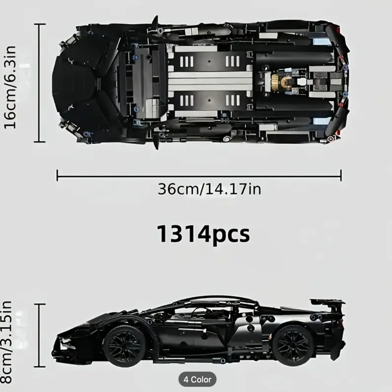 1314pcs Black Sports Car Building Block Toy Kit, Quick Assembly