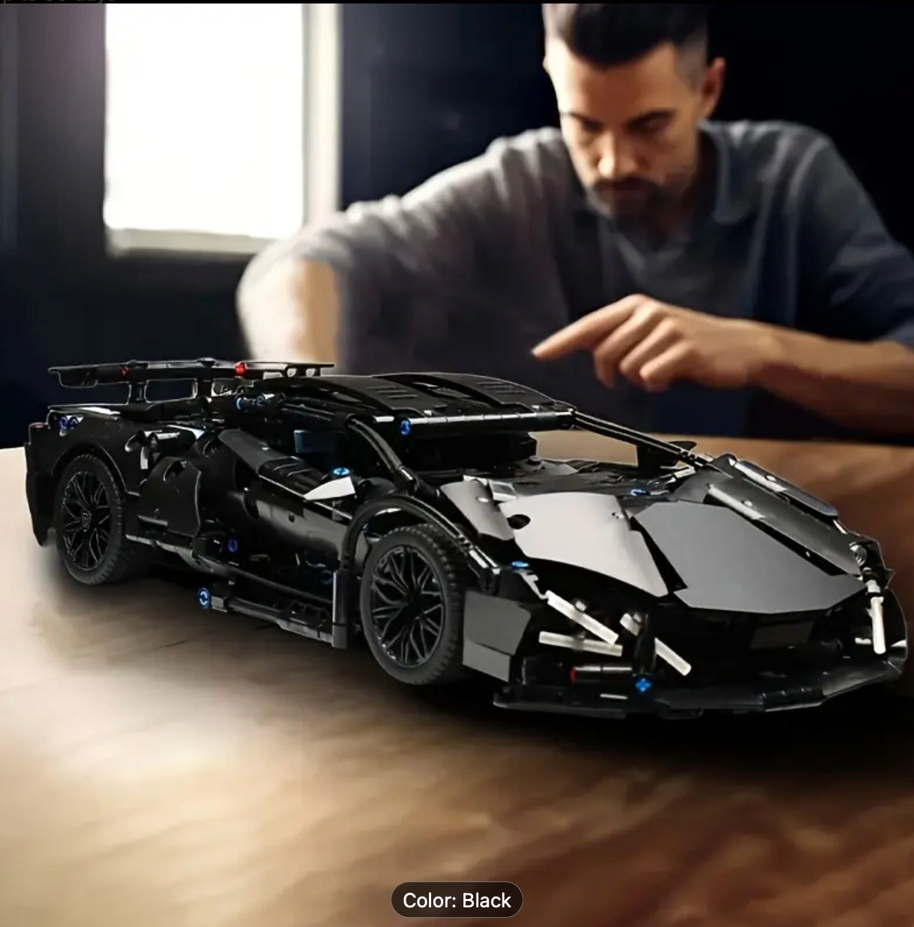 1314pcs Black Sports Car Building Block Toy Kit, Quick Assembly