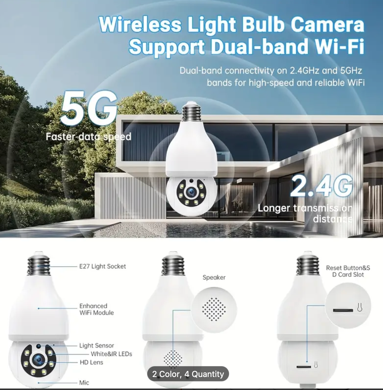 Camera Outdoor Wireless 3MP 2K HD Lightbulb Cameras Indoor
