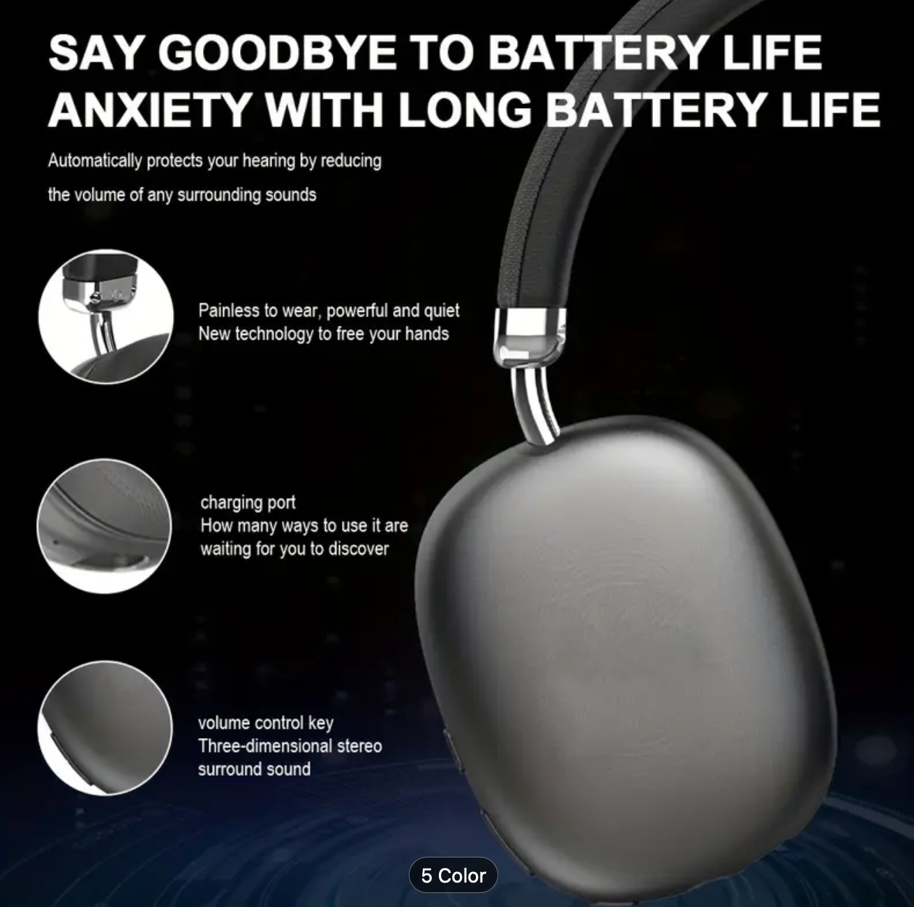 40-Hour Wireless Gaming Headset with Rich Bass, Crystal